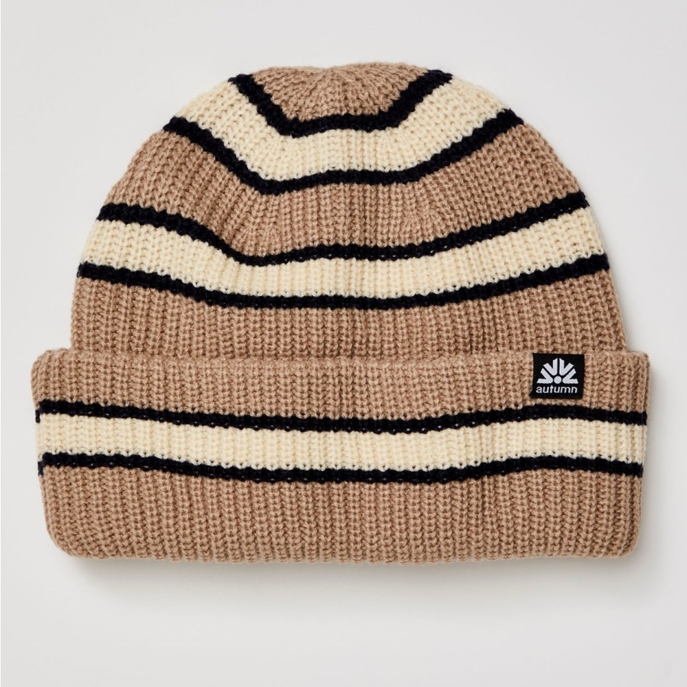 NWT Free People Slacker Striped Beanie in color Cedar/Cedrall and or Khaki